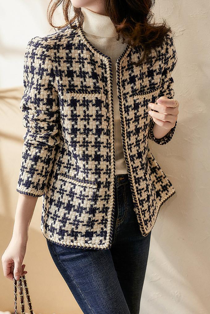 Clara - Houndstooth Tweed Chanel-Style Jacket