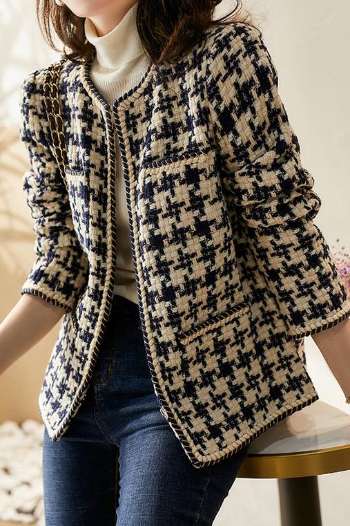 Clara - Houndstooth Tweed Chanel-Style Jacket