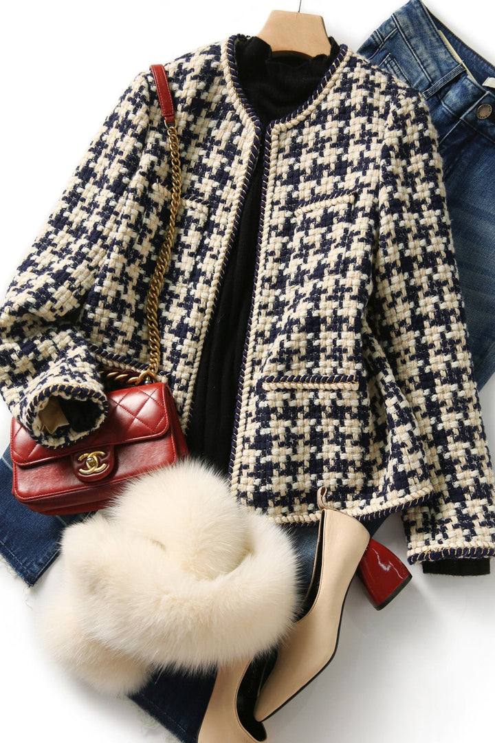 Clara - Houndstooth Tweed Chanel-Style Jacket